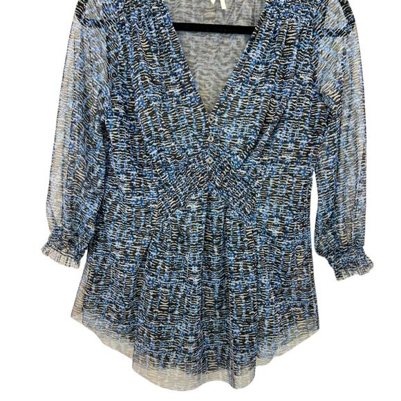 Anthropologie Gretchen Smocked Sheer top blouse Vneck - Picture 9 of 15